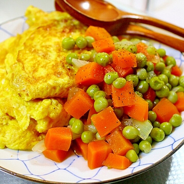 甘いオムレツとグリンピースのコンソメ煮